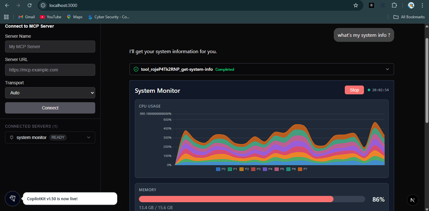 MCP Apps interactive UI rendered inside an AI client using mcp-ts SDK